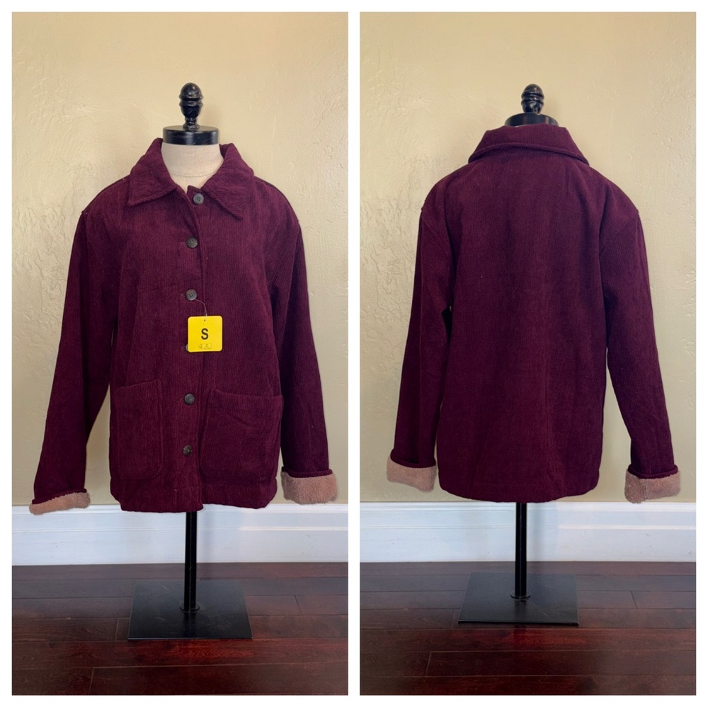 Boston Traders Sherpa Lined Women's Maroon Corduroy Shirt Barn Jacket Size Small